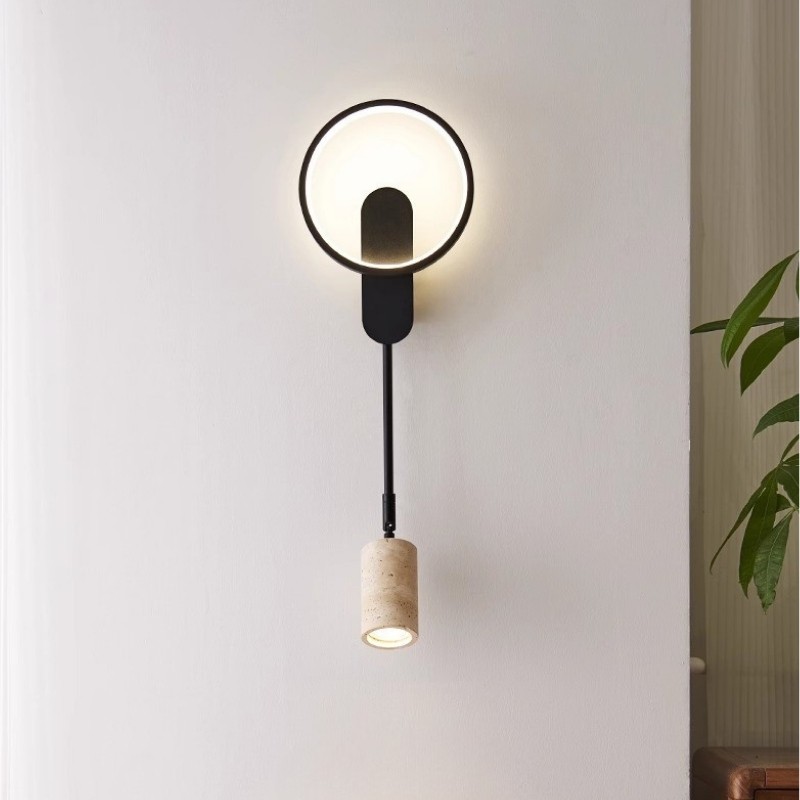 LED Ring Wall Lamp with Travertine Rotating Spotlight S333