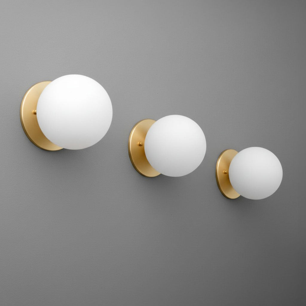 Glorica Glass Brass Wall Sconce - Frosted Globe Classic Light For Warm Ambiance T396