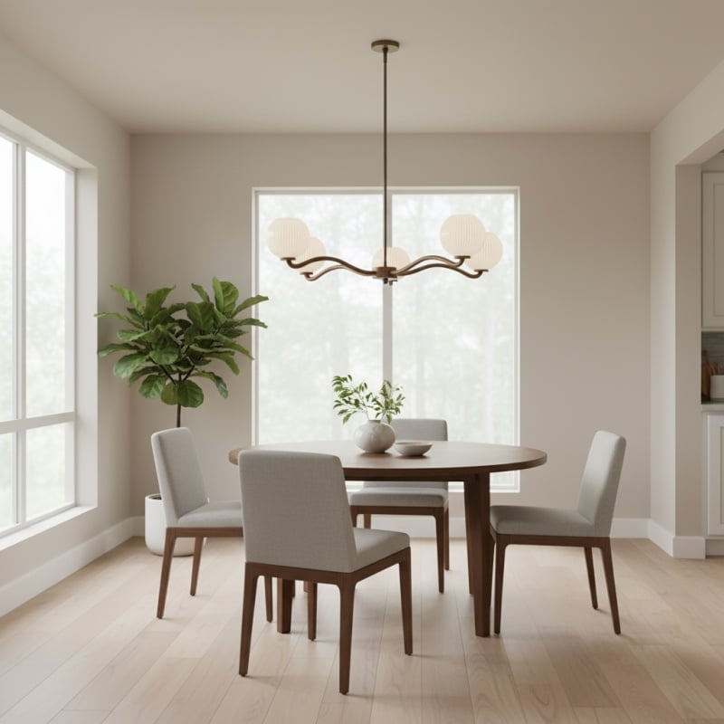 Shella Contemporary Five‑Globe Chandelier - Wood Metal Glass Pendant Lighting for Bedroom or Dining T685