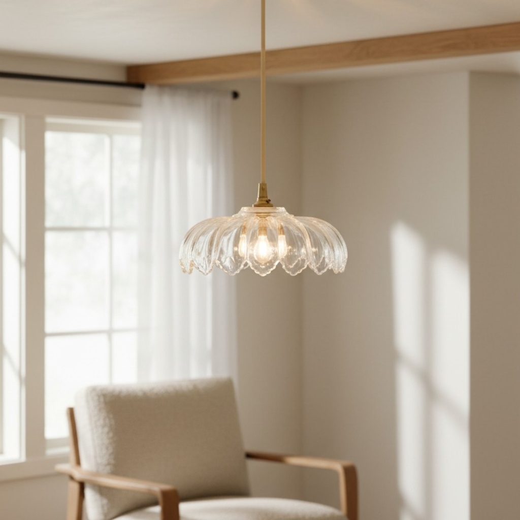 Floriaxis Floral Glass Pendant Light - Floral Glass Shade with Braided Cable for Kitchen or Dining T960