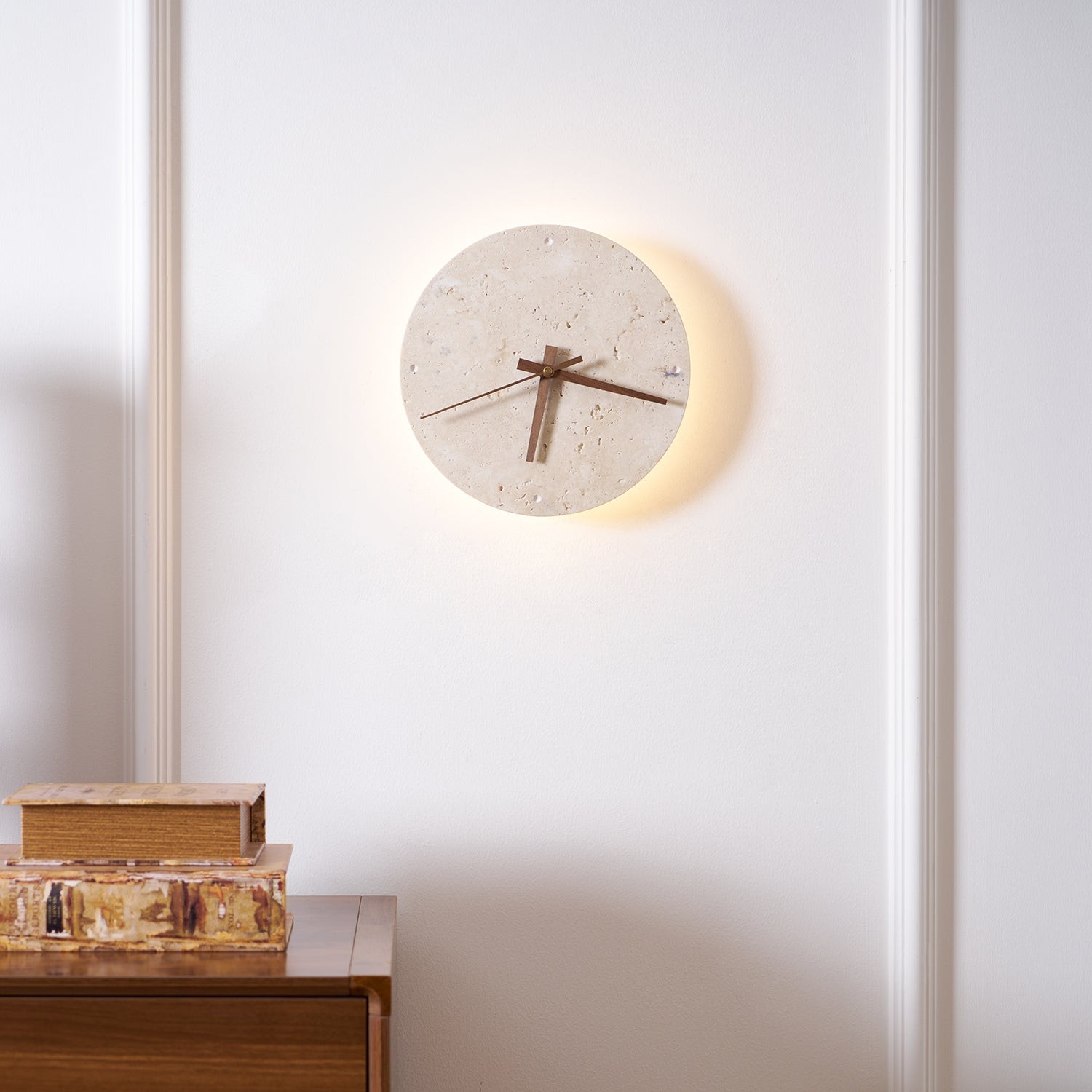Round Stone Clock Wall Light - Wabi Sabi Lamp for Bedroom P079