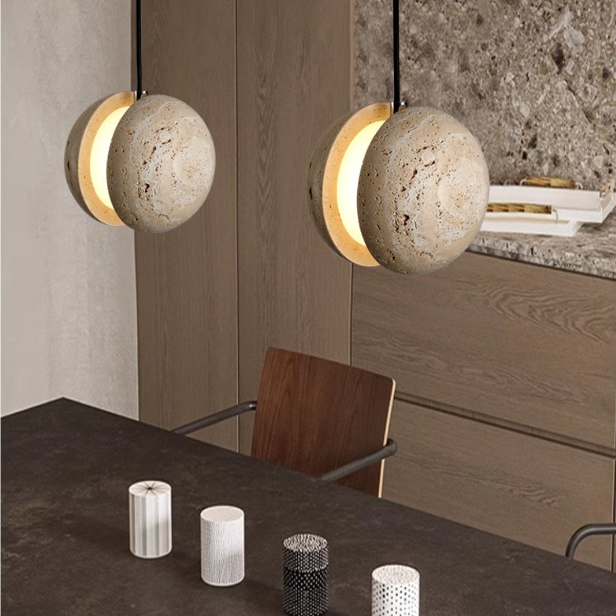 Contemporary Sandwich Shape Travertine Pendant Light S259