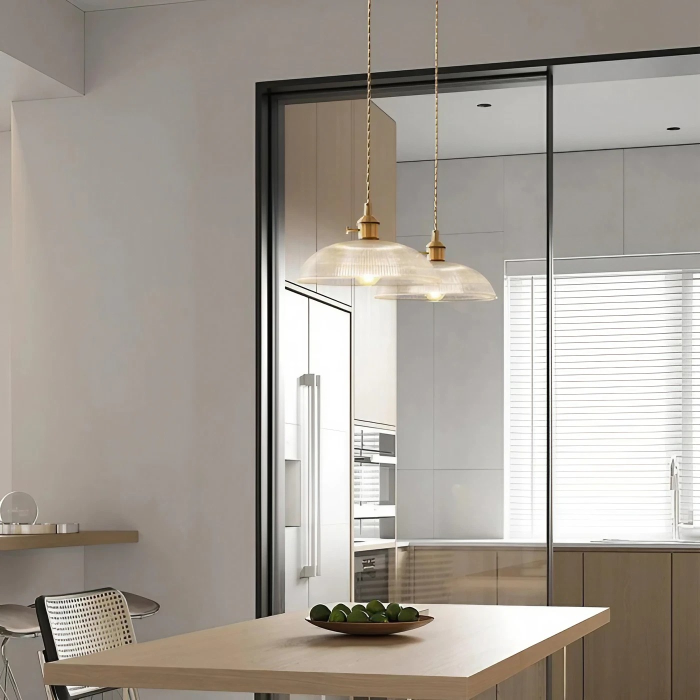 Ribbed Bowl Clear Glass Pendant Light - Classic Retro Dining Room Light S121