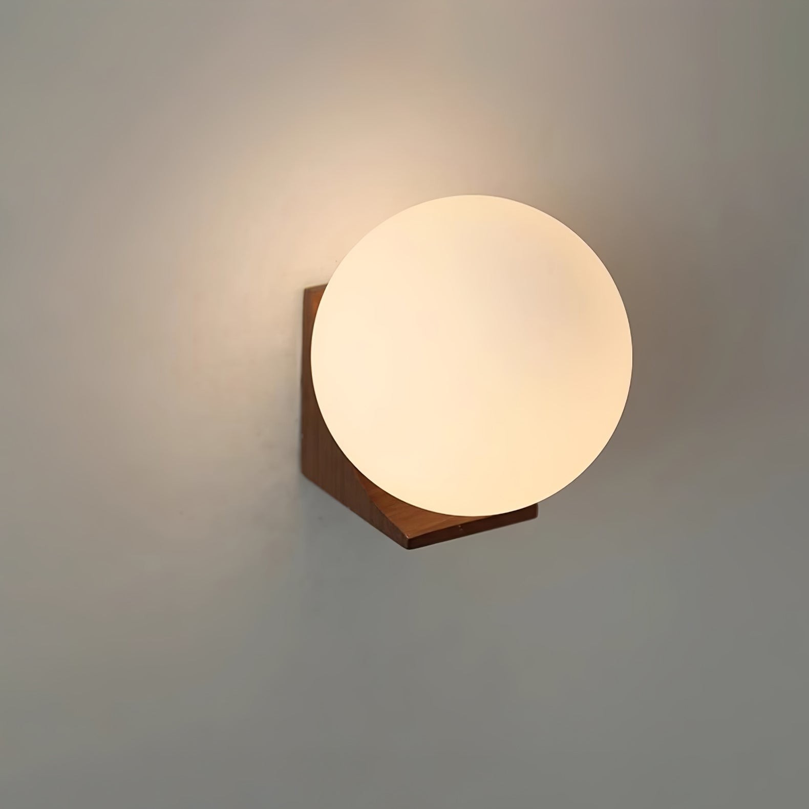 Minimalist Wooden Geometric Bracket Glass Globe Wall Lamp M371