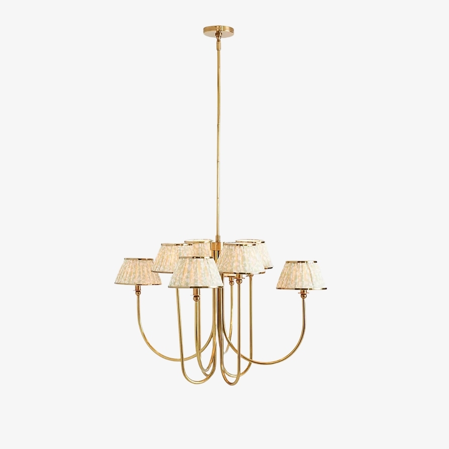 Ruchee Chandelier - Layered Fabric Shade Brass Ceiling Light for Dining or Living Spaces T710
