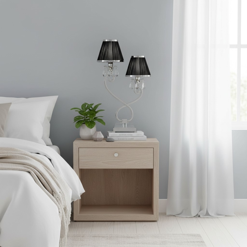 Talonis Double Table Lamp - Dual Shades and Metal Base for Bedroom and Living Room T941