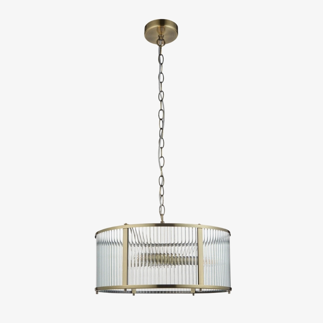 RibGlow Ribbed Glass Pendant Light - Antique Style Pendant Light for Dining Room T848