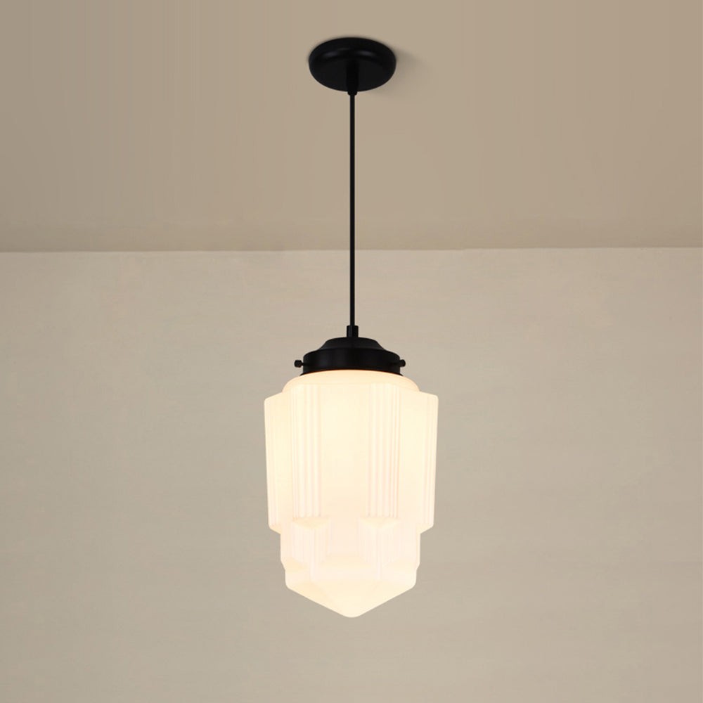 Vintage White Milk Glass Geometric Jar Pendant Light G96