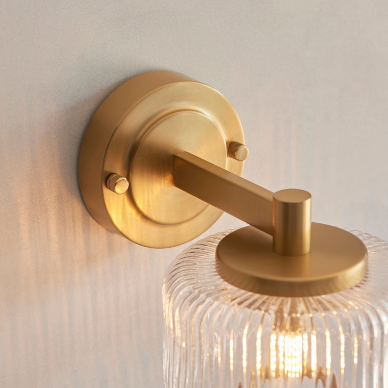 Canovus Ribbed Glass Shade Wall Lamp - Elegant Brass Sconce for Living Room Lighting T1034