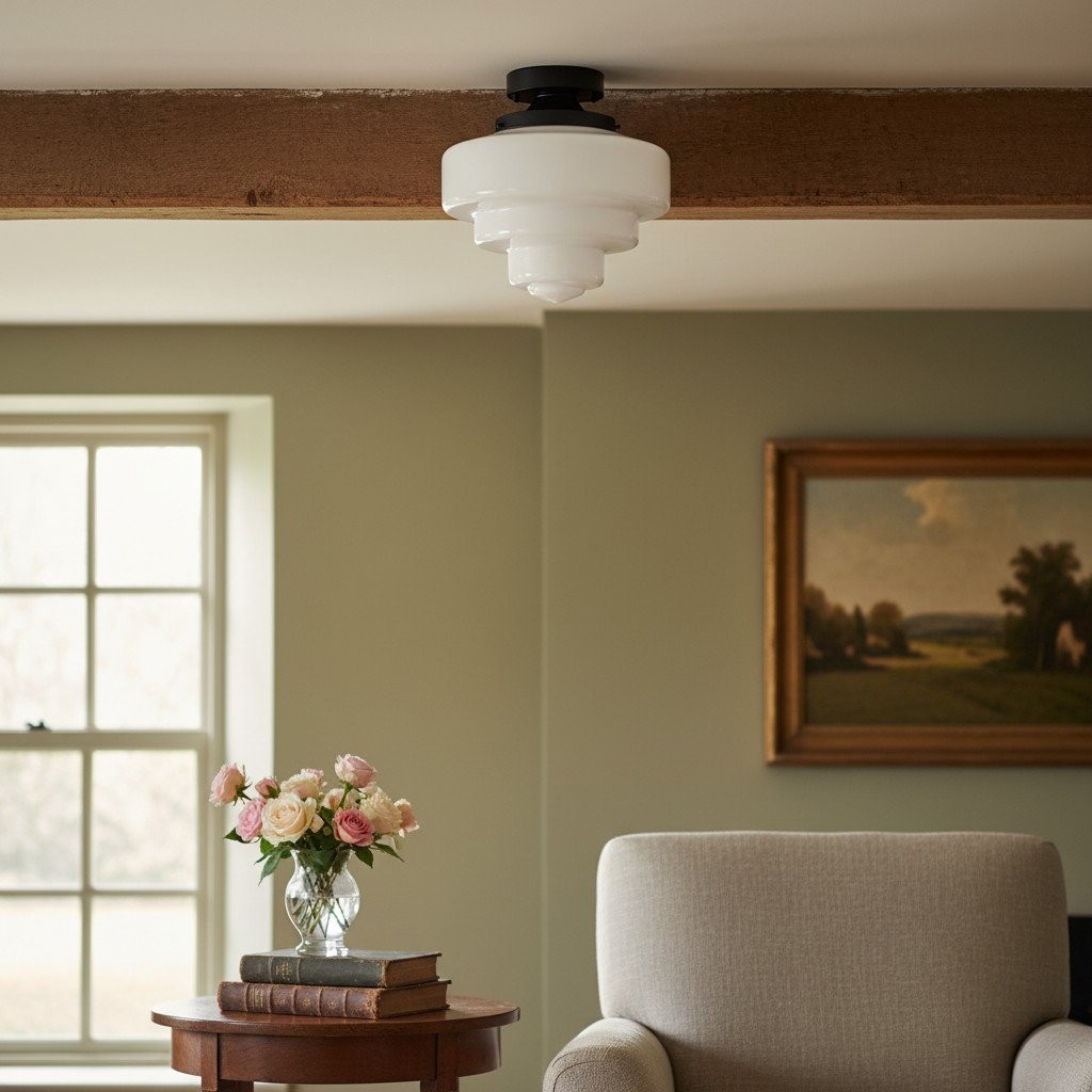 Geotower Glass Brass Ceiling Lamp – Handblown Opal Glass Globe Light T365