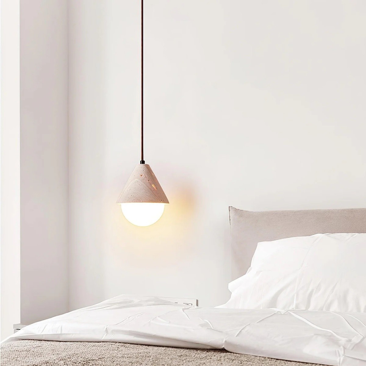 Modern Cone Travertine Pendant Lamp With Glass Globe Design S273