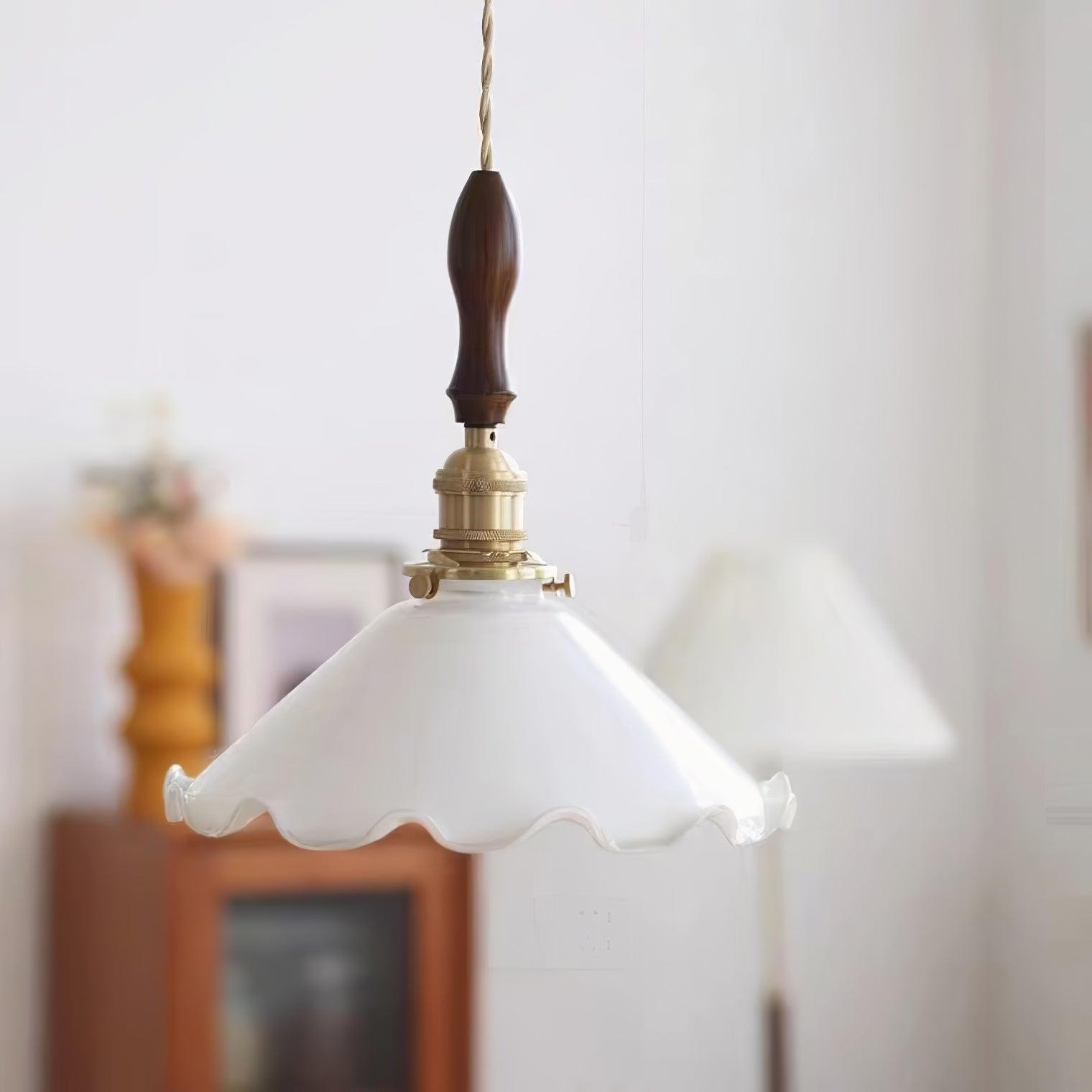 Vintage White Glass Skirted Pendant Lamp M366