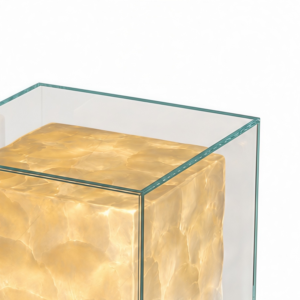 Beamira Mica and Shell Table Lamp - Modern Square Shade Accent Light for Bedroom T2196