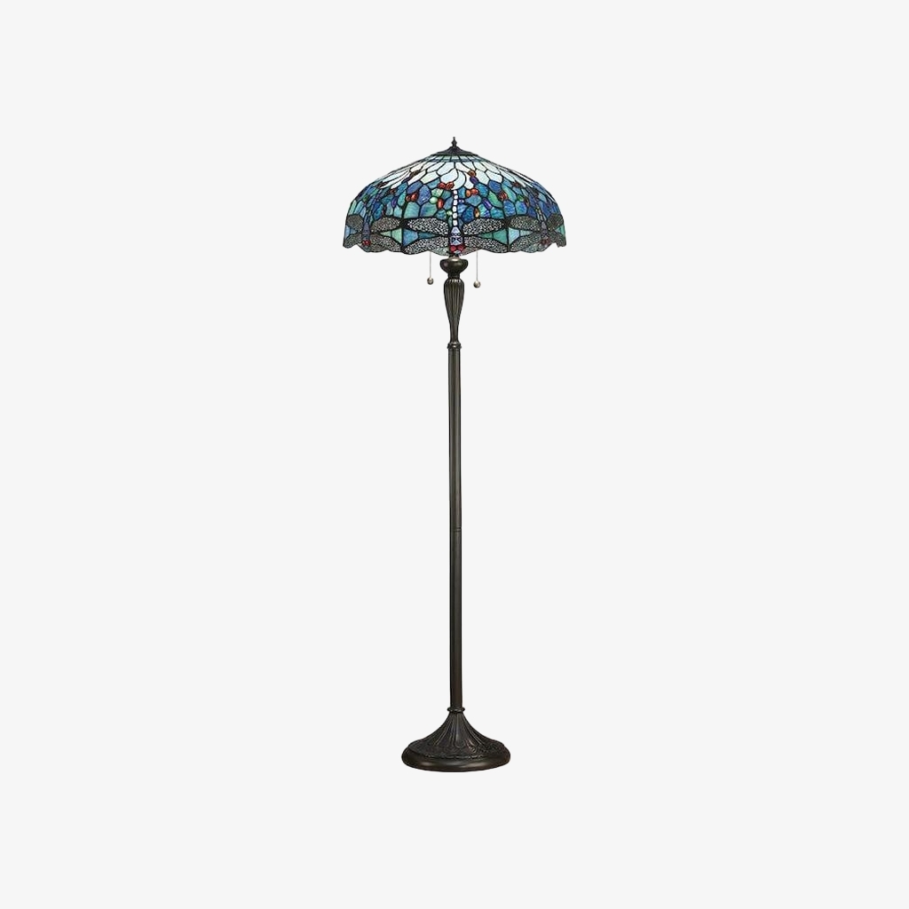 TF Dragonfly Motif Floor Lamp - Vintage Stained-Glass for Living Rooms T935