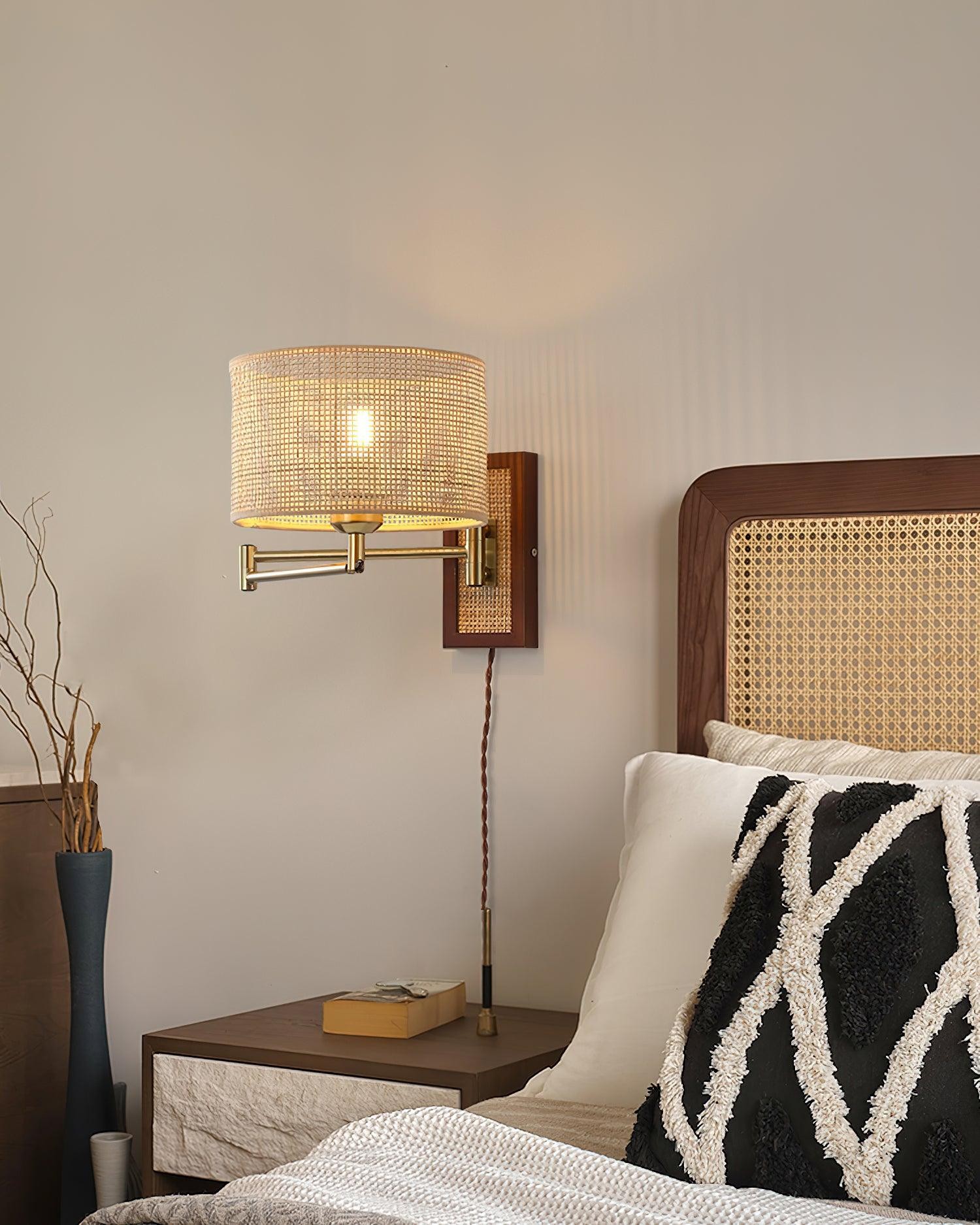 Rattan Swing Arm Wall Lamp P013