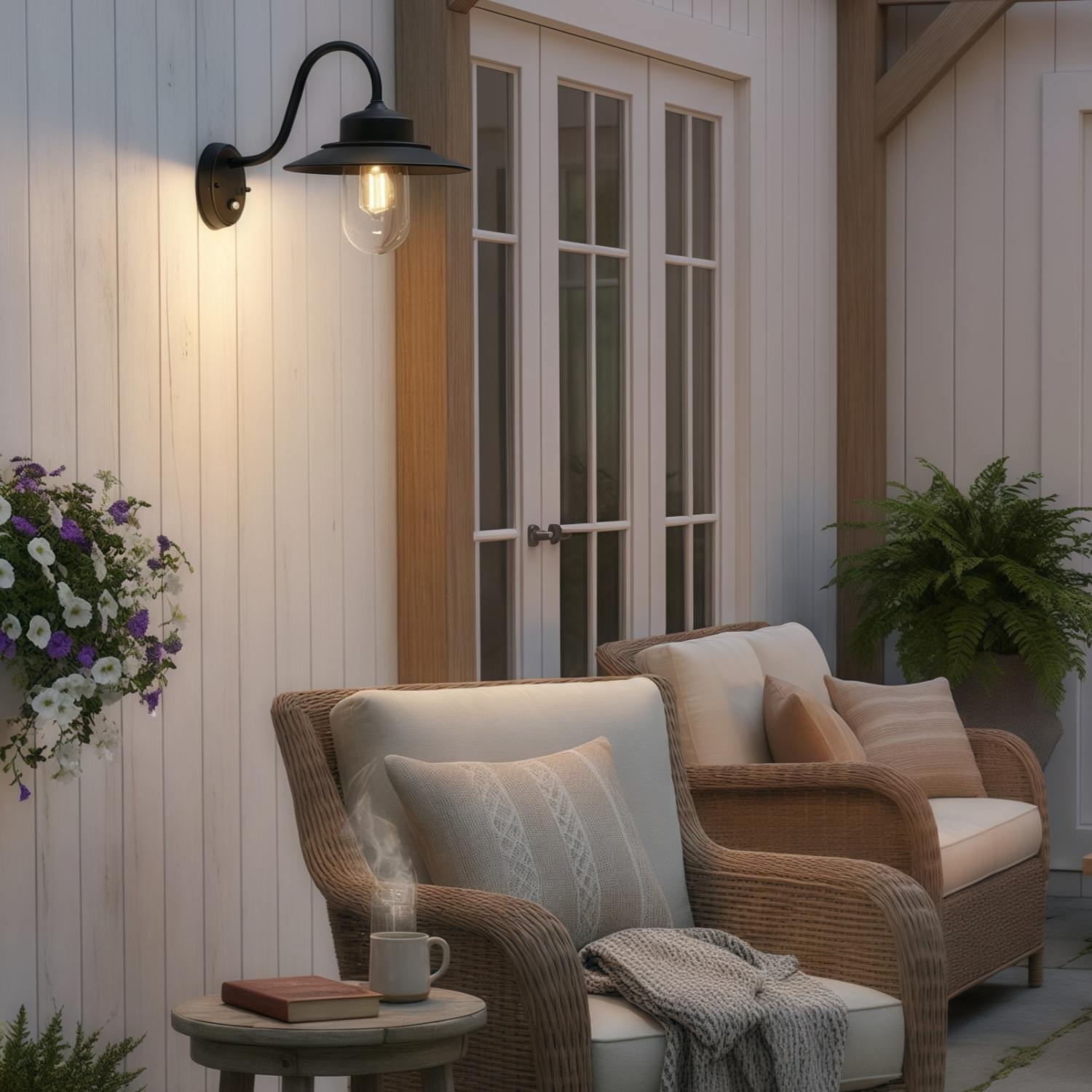 Trevanta Arched Arm Design Wall Light - Black Painted Sensor Lantern Style for Small Spaces T900