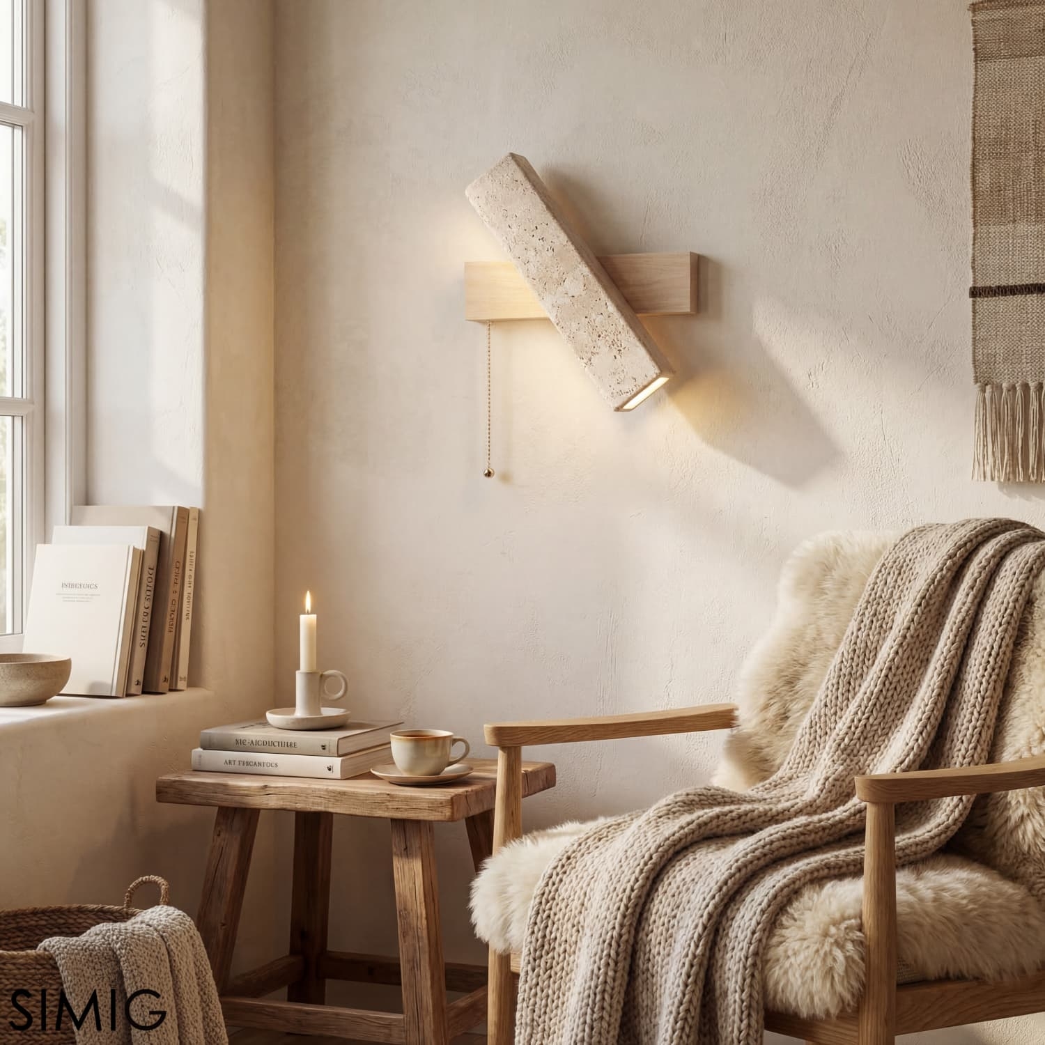 Rotating Travertine Wall Sconce - Modern French Bedroom Light S306