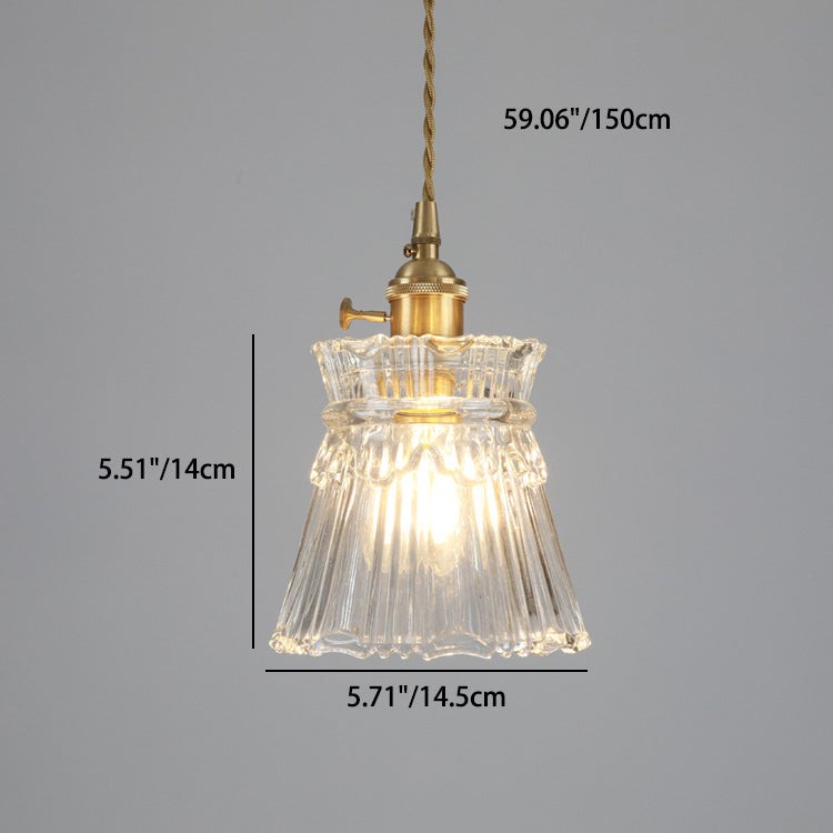 Traditional Japanese Brass Walnut Glass Ceramic Cylinder Conic Flower Bowl 1-Light Pendant Light For Dining Room T260