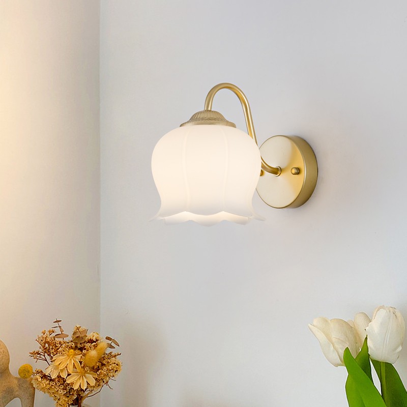 Bell Orchid Copper Glass Wall Light For Bedroom