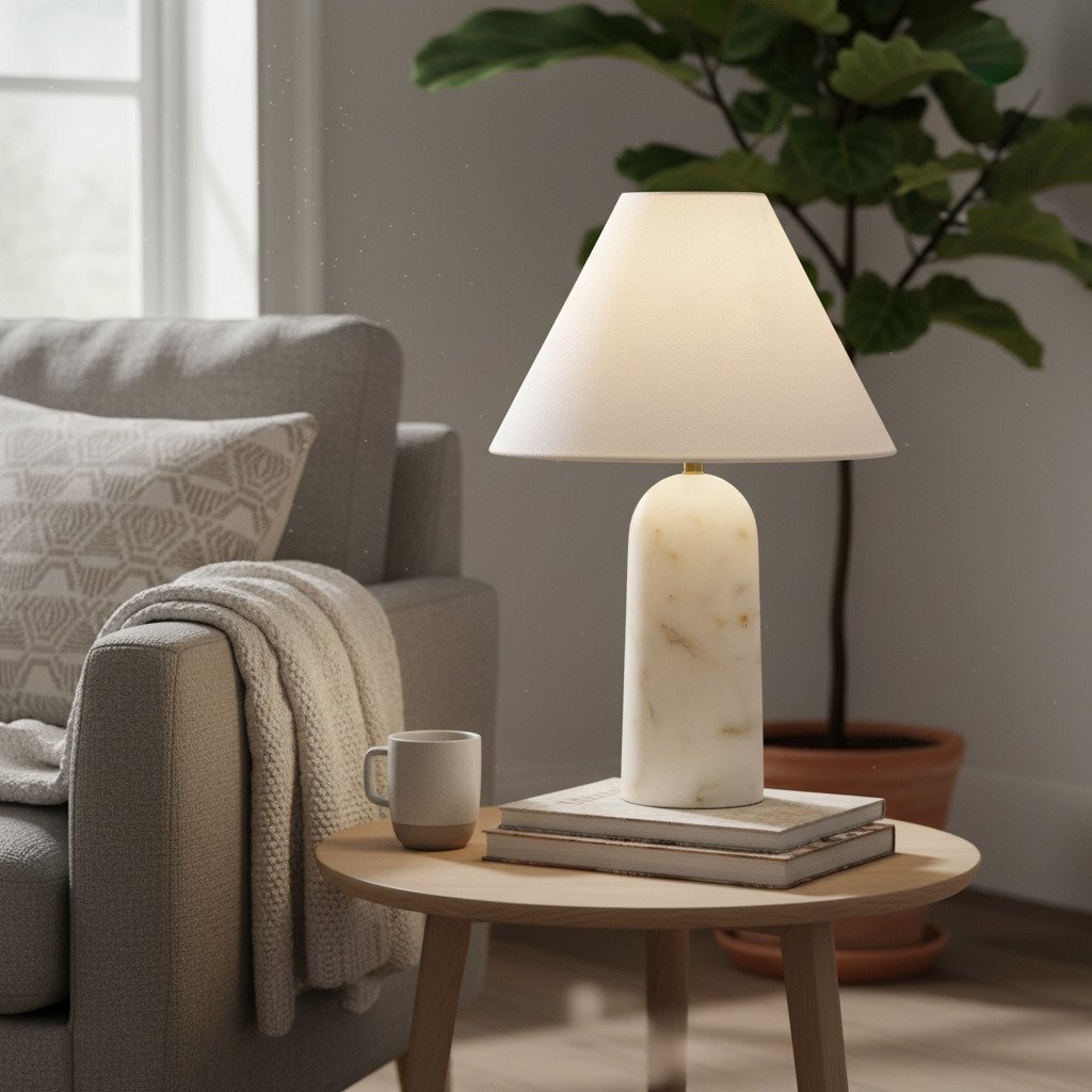 Albi Marble Table Lamp – Sleek Metal Frame and White Fabric Shade T617