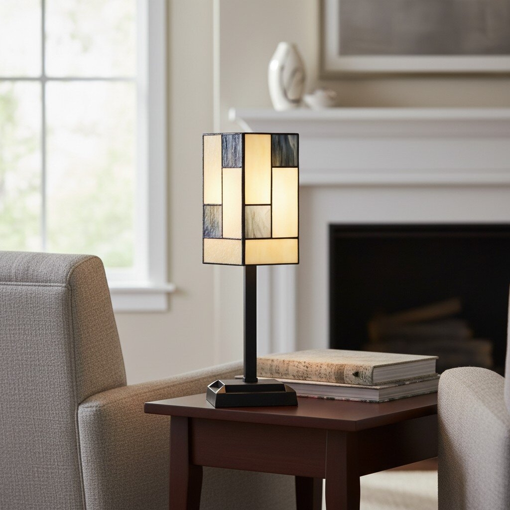 TF Manchester Square Table Lamp - Geometric Glass and Metal for Bedroom and Living Room T1056