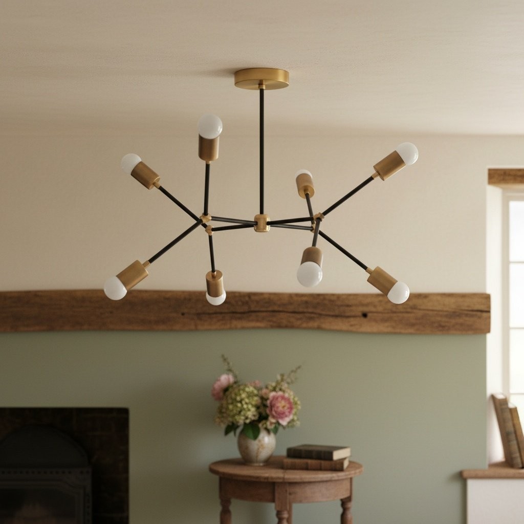 Mobilux Line Modern Geometric Chandelier - Brass Ceiling Light Fixture T321