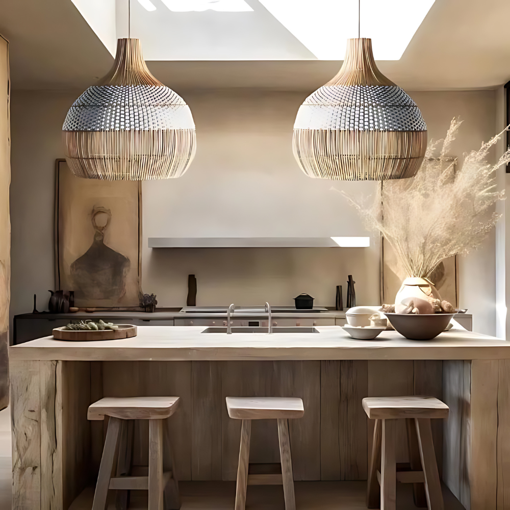Breezy White Elegance Natural Rattan Pendant Light T2066