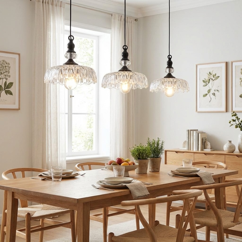 Verdoma Petal Glass Pendant Light - Vintage Style for Dining Room Accent U01