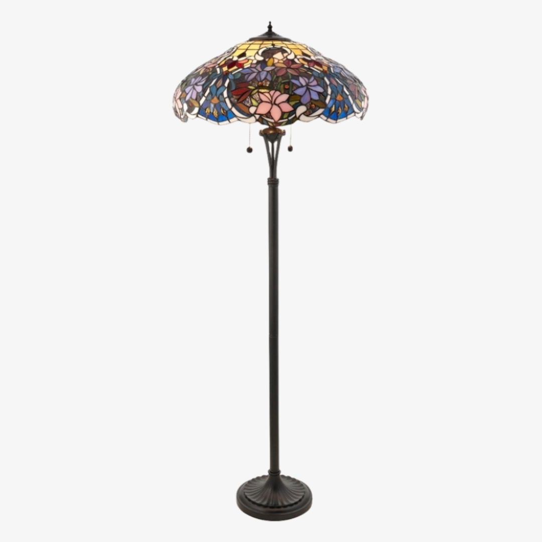 TF Sullivan Tiffany Floor Lamp - Floral Stained Glass Design for Study or Living Room T861