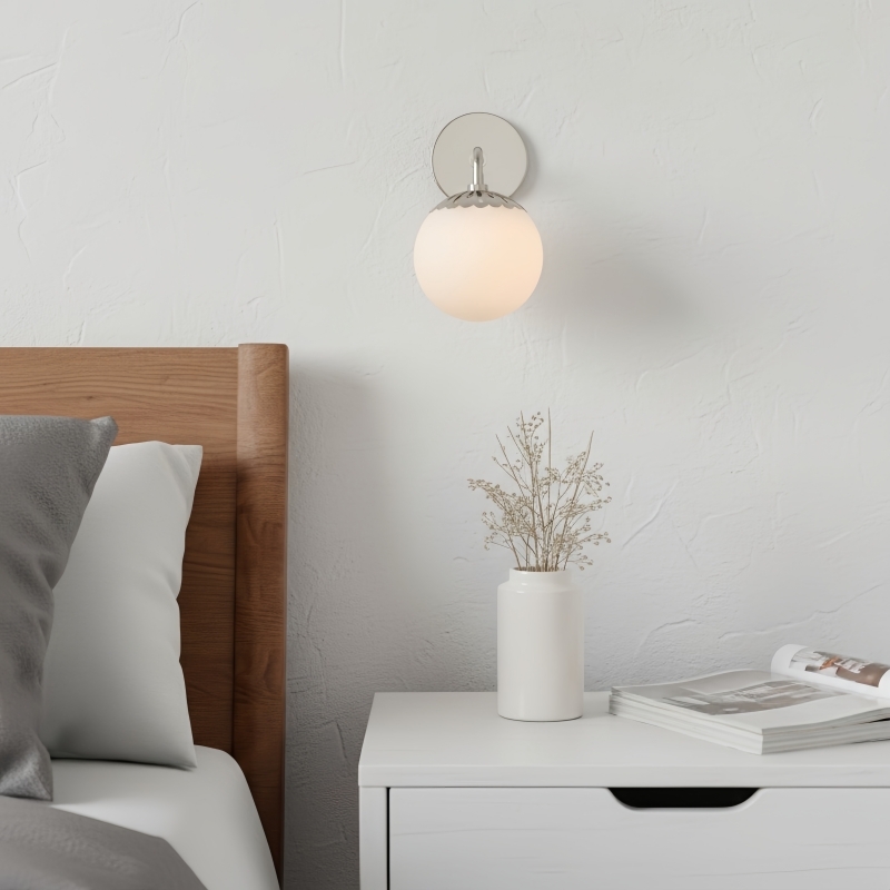 Vinbrea Glass Globe Wall Lamp - Minimal Curved Arm Light for Living Room T1209