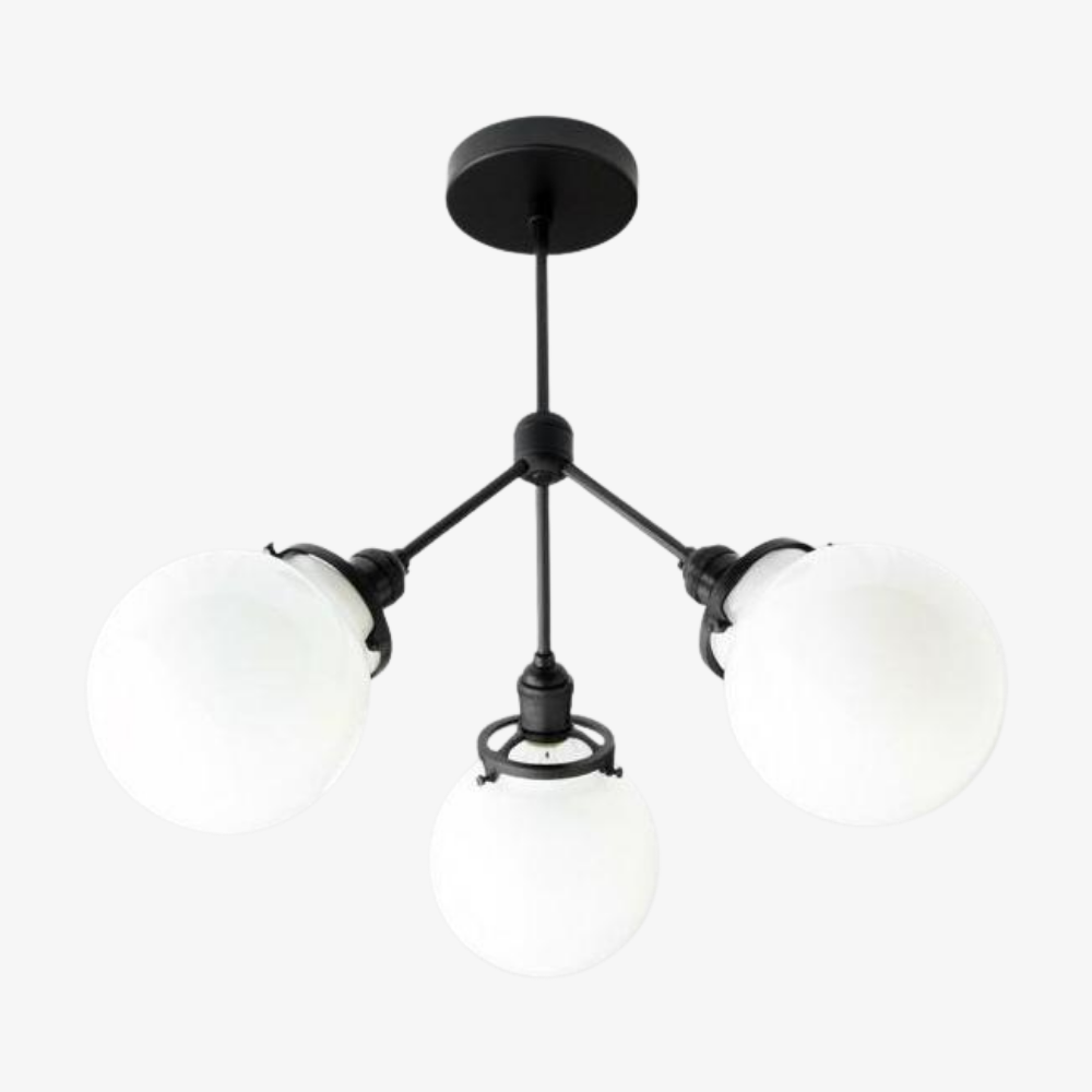 Glorica Glass Chandelier - Brass Globe Ceiling Light with Opal Shade T330