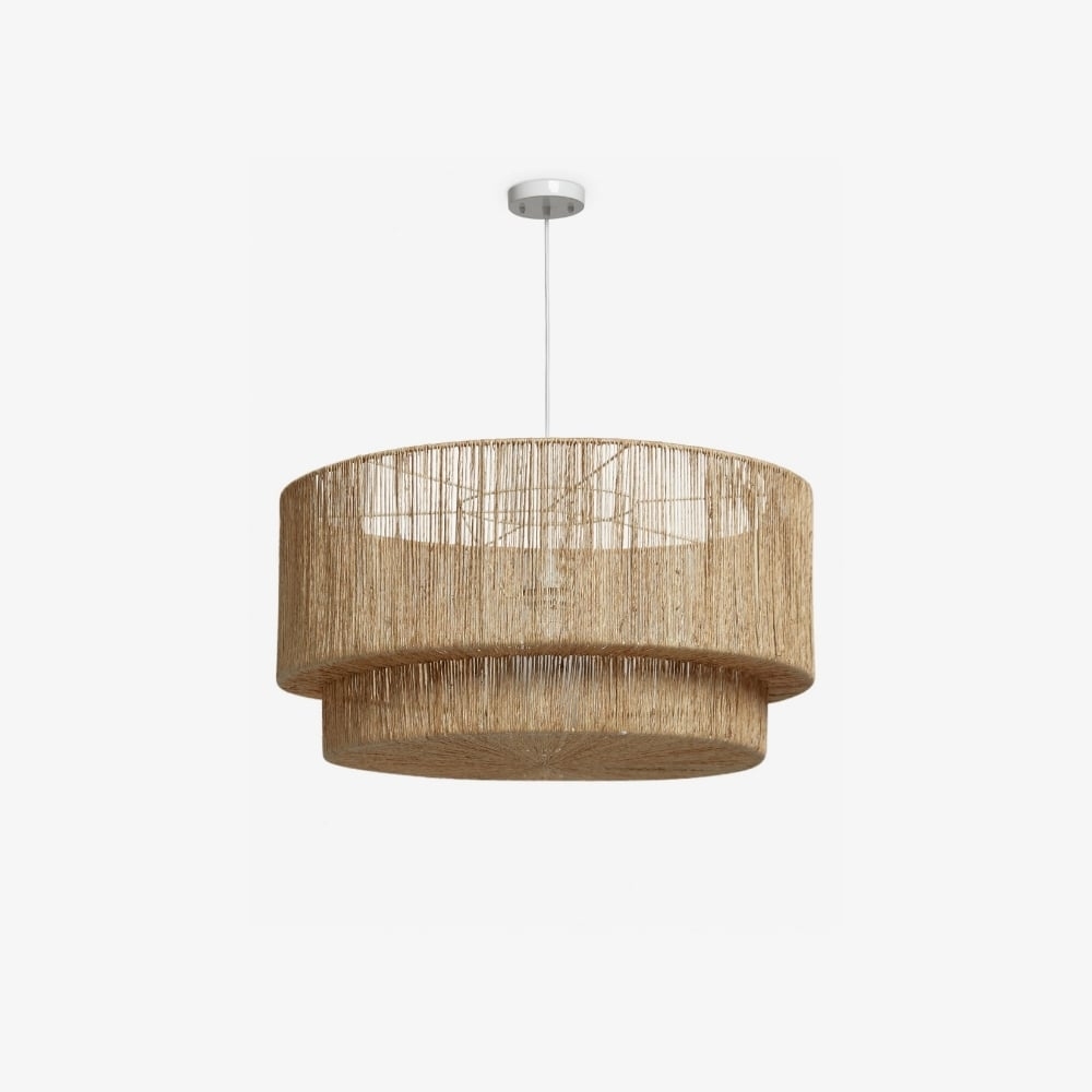 Florevian Woven Jute Hanging Light - Boho Chic Drum Pendant for Living or Dining T691