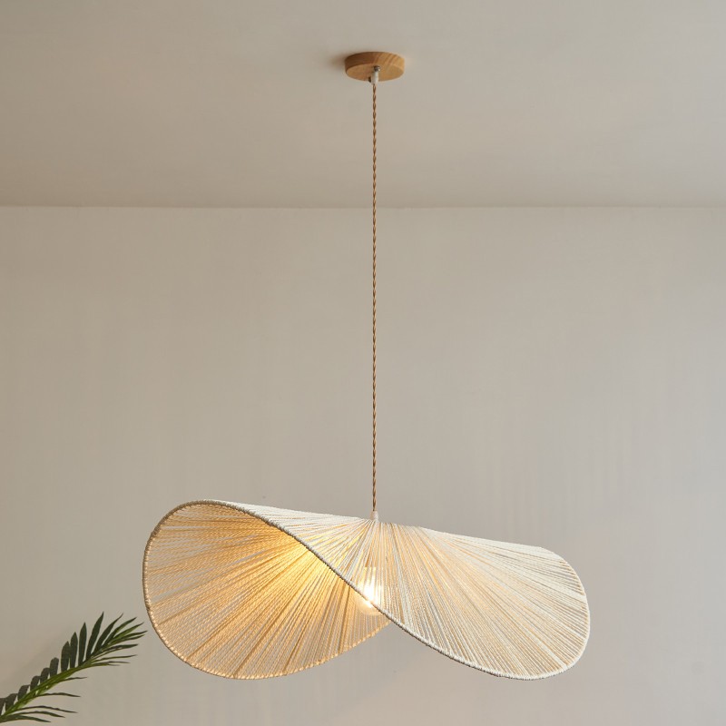 Wabi-Sabi Style Straw Hat Pendant Light For Living Room