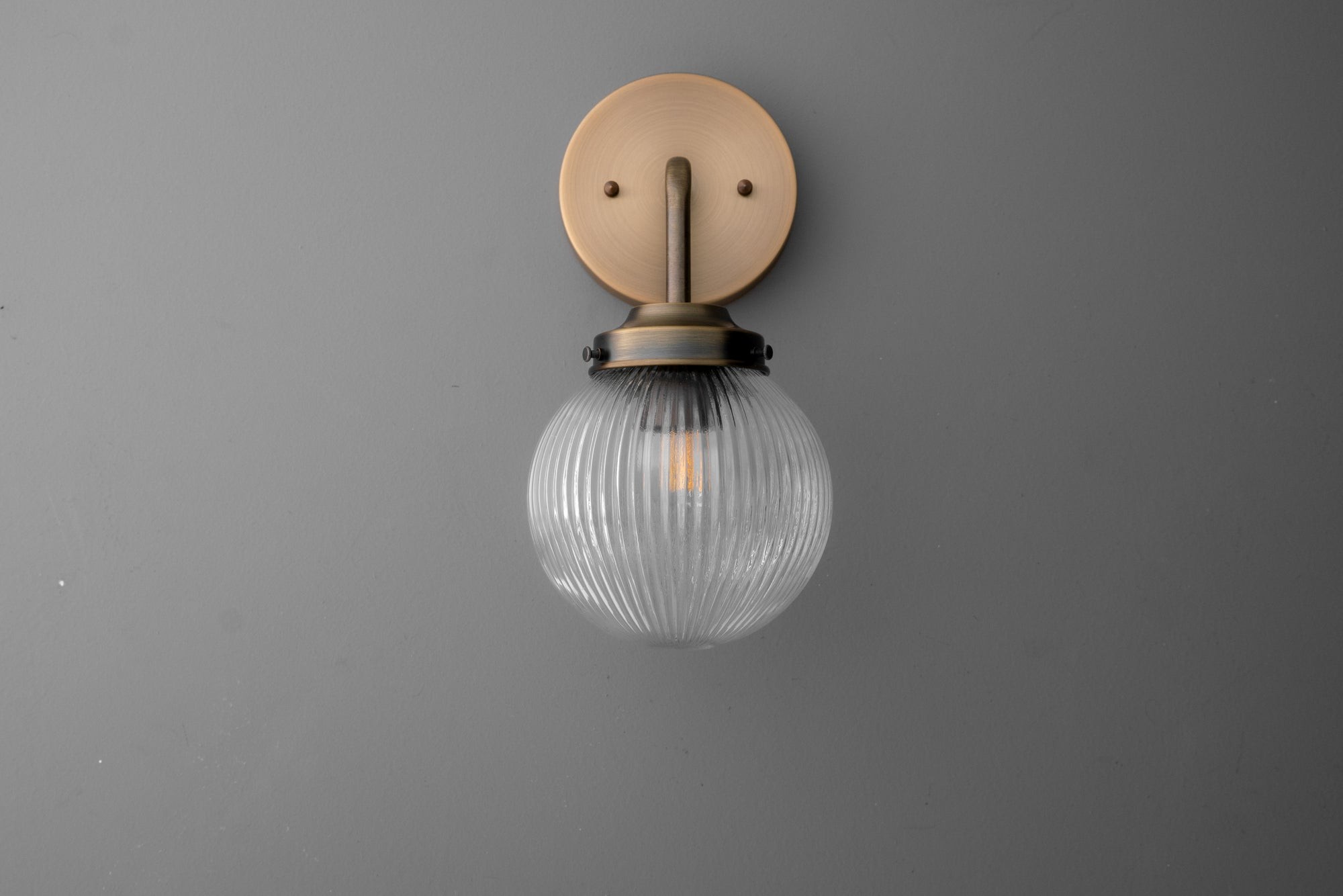 Glorica Glass Aged Brass Wall Sconce - Ribbed Glass Shade Industrial Style Lighting T410