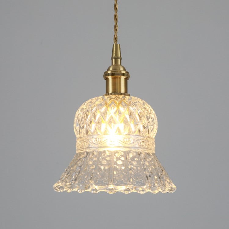Traditional Japanese Brass Walnut Glass Ceramic Cylinder Conic Flower Bowl 1-Light Pendant Light For Dining Room T260