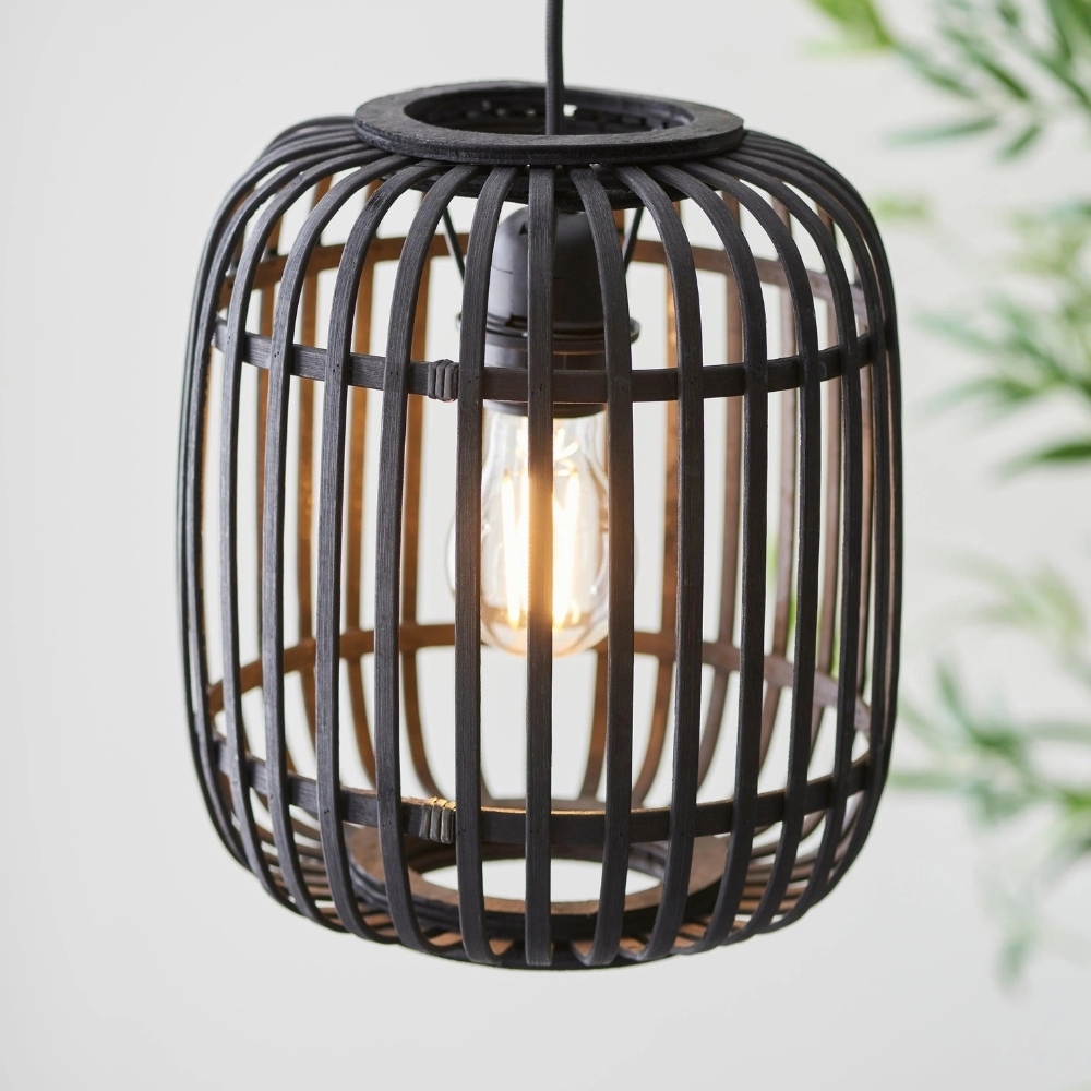 Yumeko Adjustable Bamboo Pendant Lamp - Natural Cage Ceiling Light Perfect for Living & Dining Rooms T999