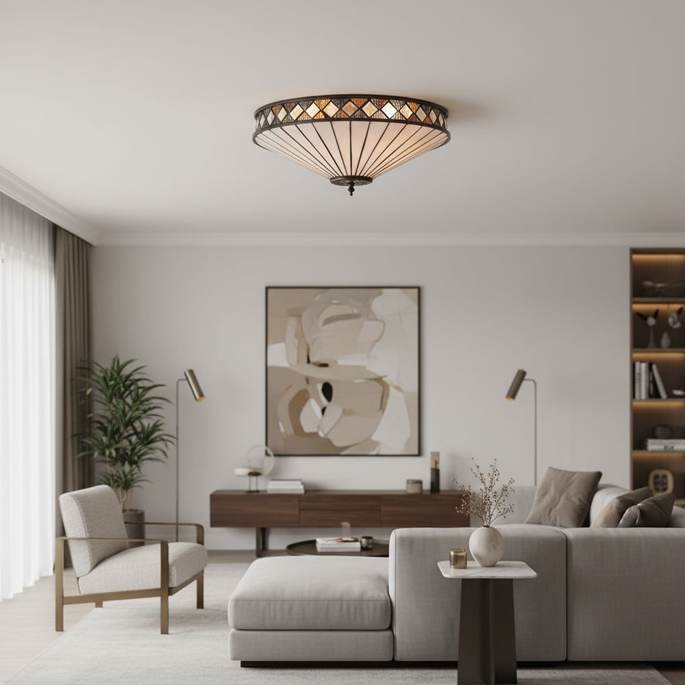 Fargo Tiffany Artistic Crystal Accents Ceiling Lamp for Living Room T466