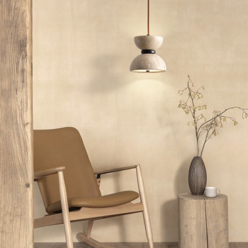 Modern Scandinavian Hourglass Pendant Lamp with Travertine S263