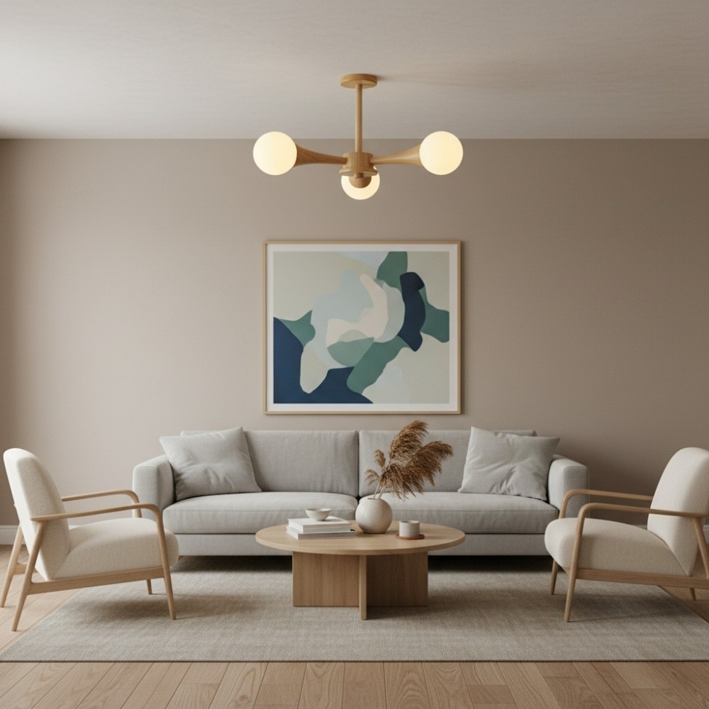 Novalune Multi-Light Glass Globe Chandelier with Wood Frame - Japanese Zen Style for Living Room T1155