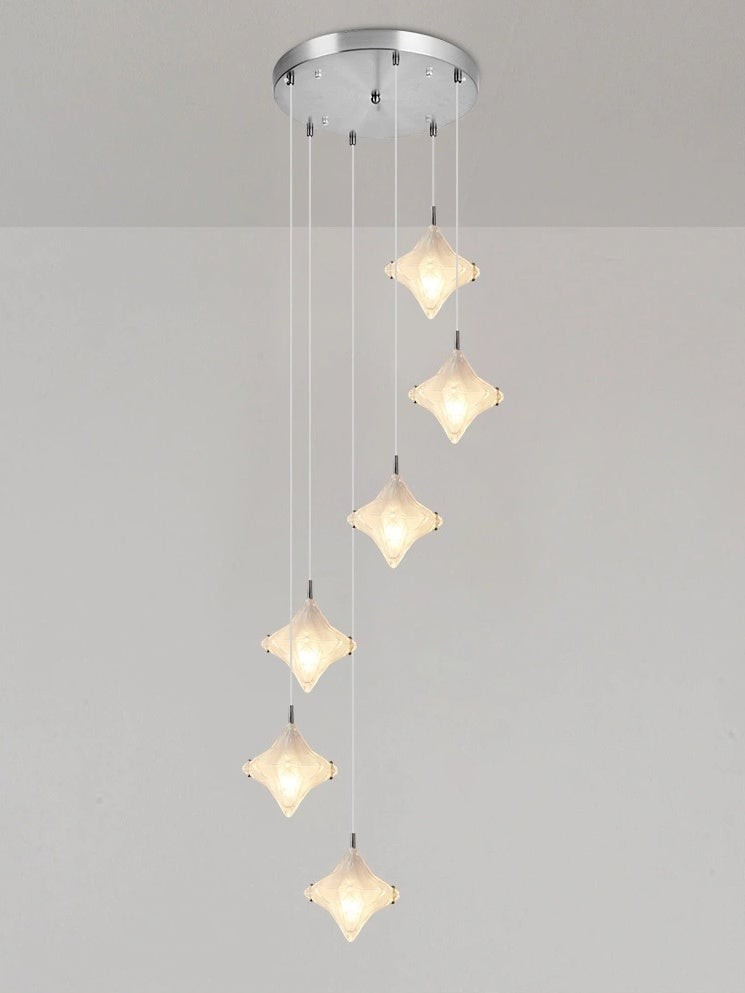 Art Deco Star Staircase Pendant Light - Frosted Glass Hanging Fixture - Astris Altair T437