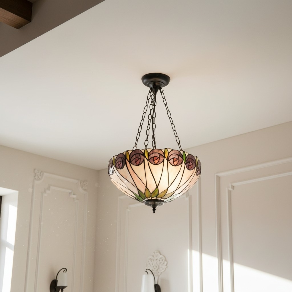 TF Hutchinson Tiffany Pendant - Inverted Art Glass Adjustable Ceiling Light for Home T903