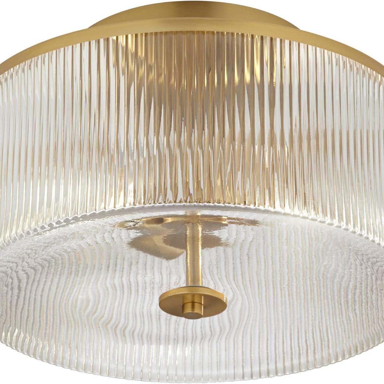 Drum Ribbed Glass Ceiling Lamp - Vintage Farmhouse Flush Mount T454