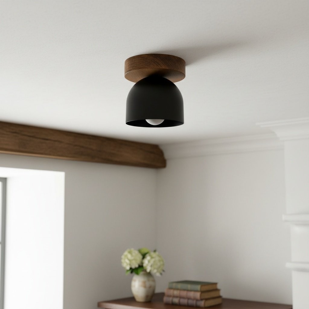Metio Dome Modern Rustic Ceiling Light - Wooden and Metal Fusion T372