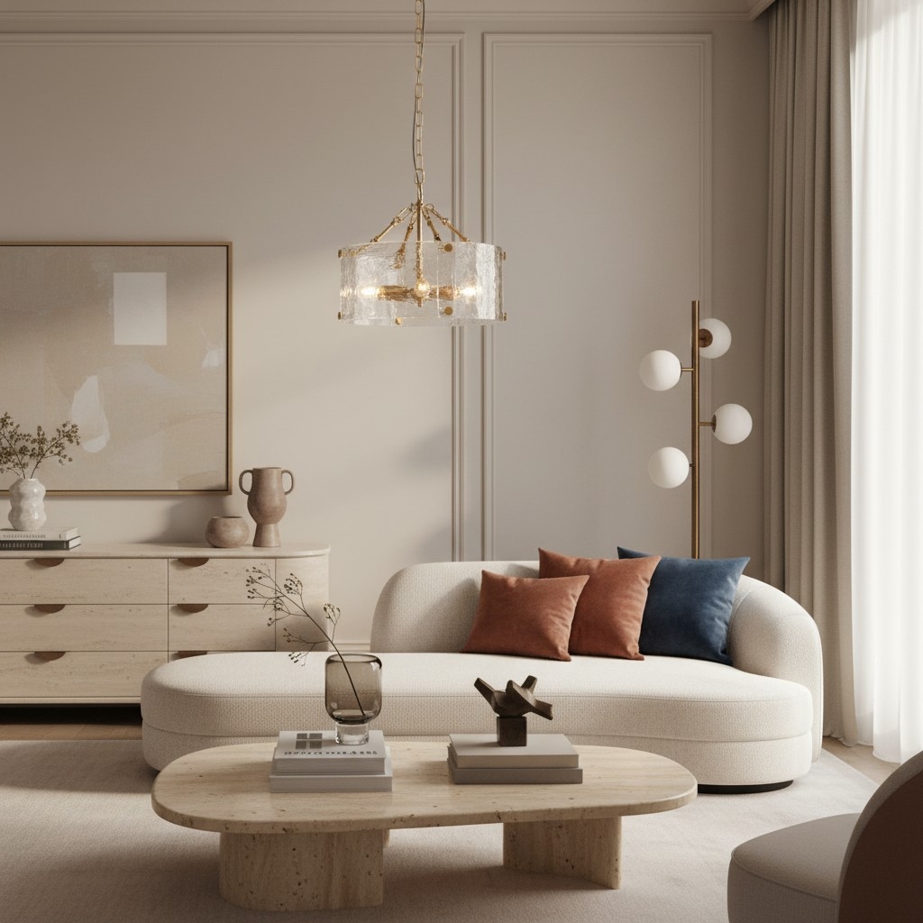 Panellux Decorative Pendant - Handcrafted Curved Glass Panels Brushed Brass Finish for Foyer T958