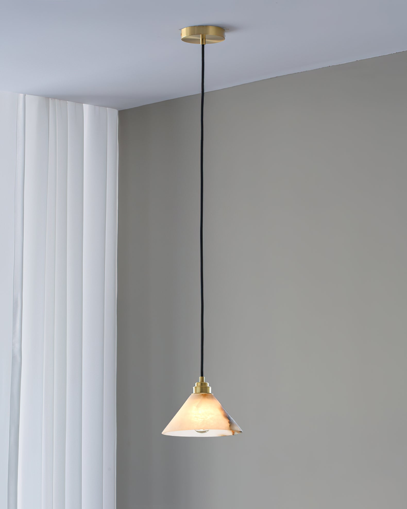 Conical Brass Alabaster Pendant Lamp T1649
