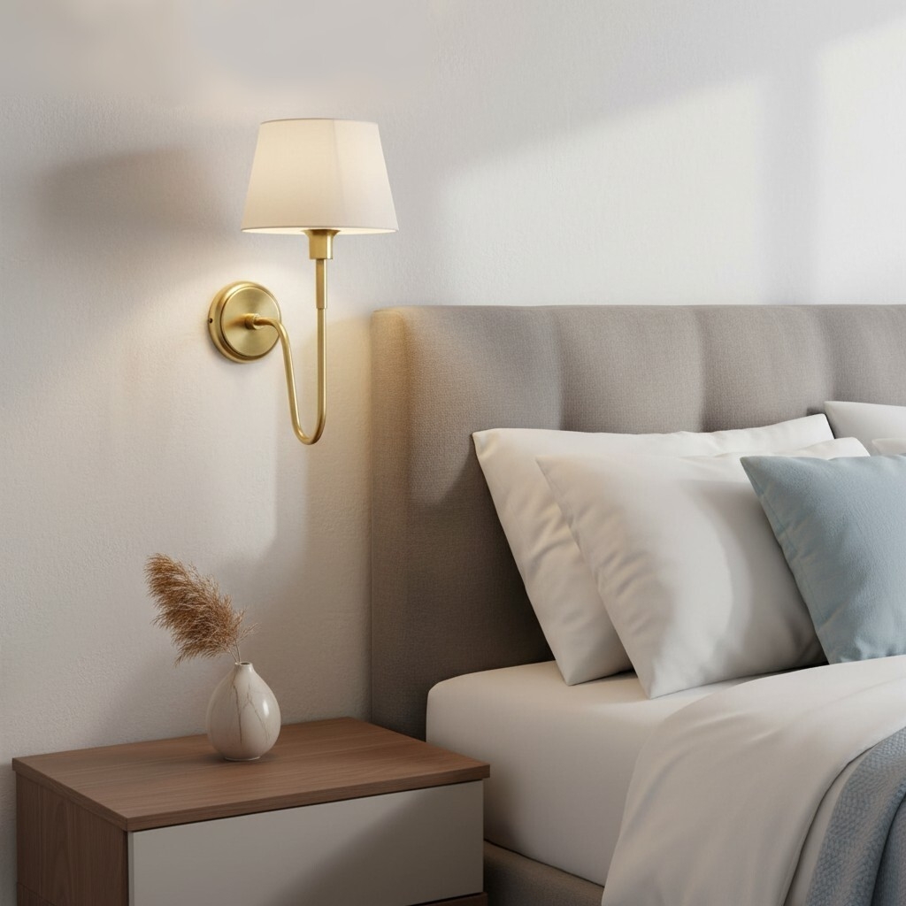 Ivoralux Tapered Fabric Wall Light - Modern Classic Curved Arm Sconce for Hallways or Bedrooms T948