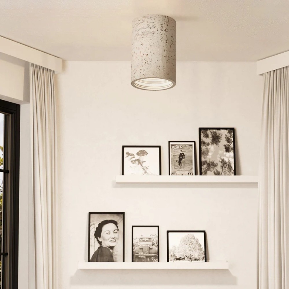 Cylindrical Ceiling Light - Modern Travertine Living Room M72