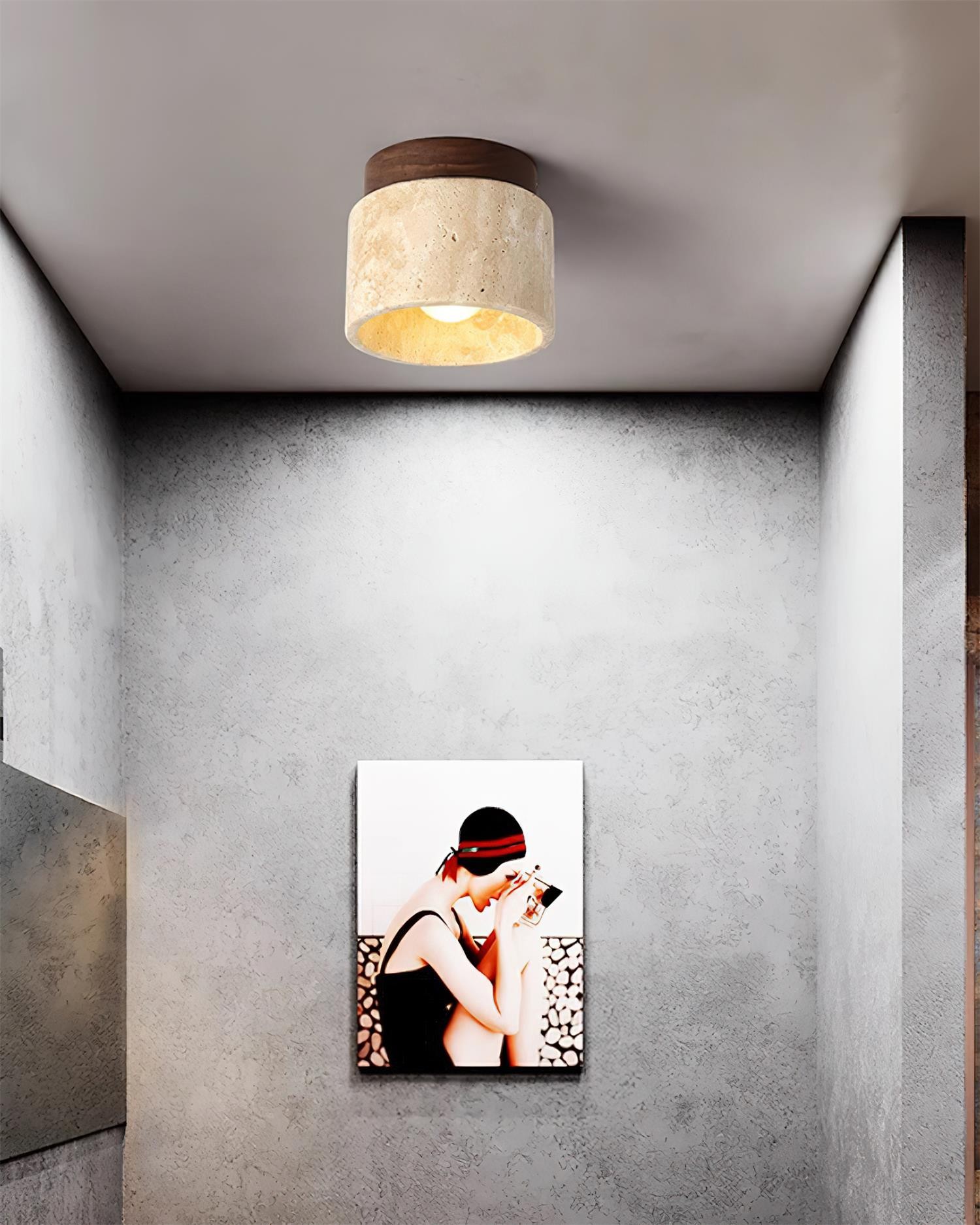 Travertine and Wood Design - Nordic Ceiling Light for Modern Spaces M98