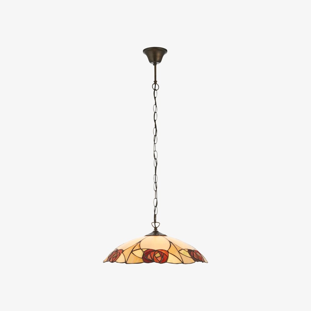 TF Ingram Tiffany Pendant Light - Vintage Handcrafted Stained Glass Floral Shade for Dining Room T1030