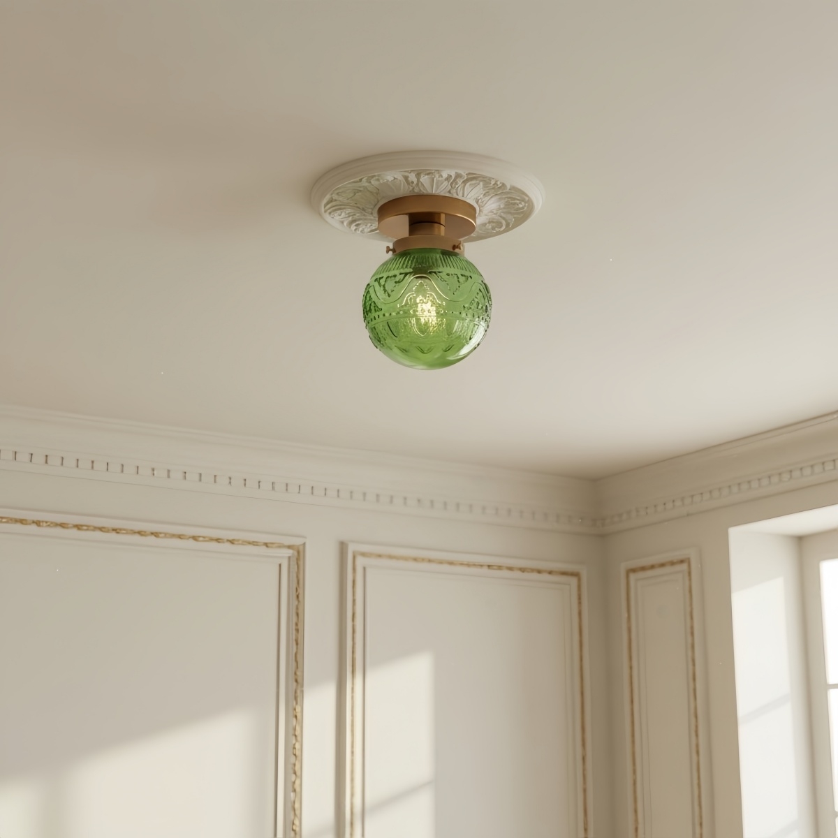 Naveliro Globe Glass Semi Flush Ceiling Lamp - Timeless Retro Bedroom Lighting T1082
